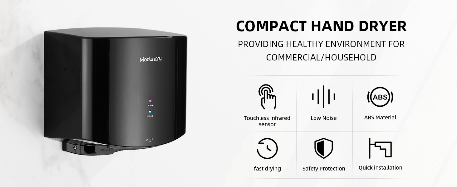 Автоматичний електричний сушар для рук настінний для дому та офісу, чорний