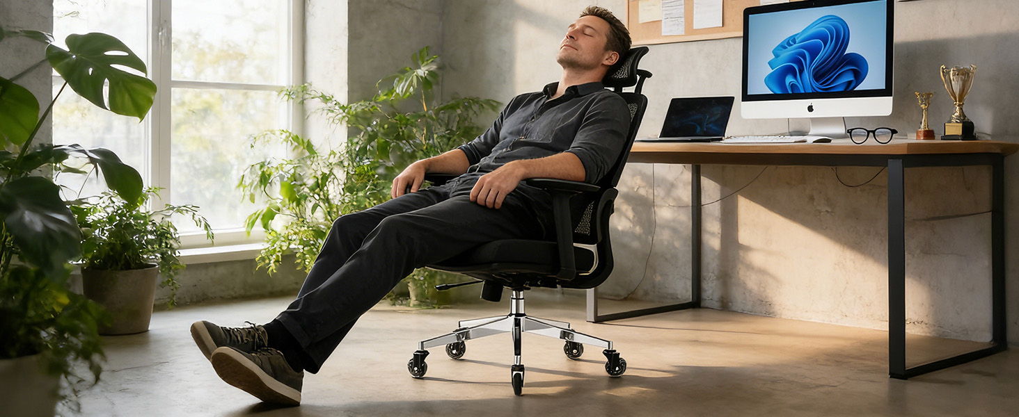 Ергономічне офісне крісло 200 кг | Регульована спинка 6P | 4D підлокітники | Безшумні гумові колеса | Регулювання глибини сидіння | Крісло для великих людей | Перевірено EN12520 | Пінощільність 45