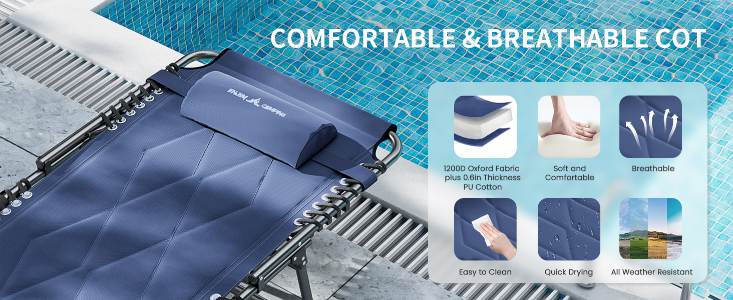 Розкладне ліжко для кемпінгу UDPATIO: зручне ліжко для відпочинку на природі з регульованою спинкою та подушкою (Navy)