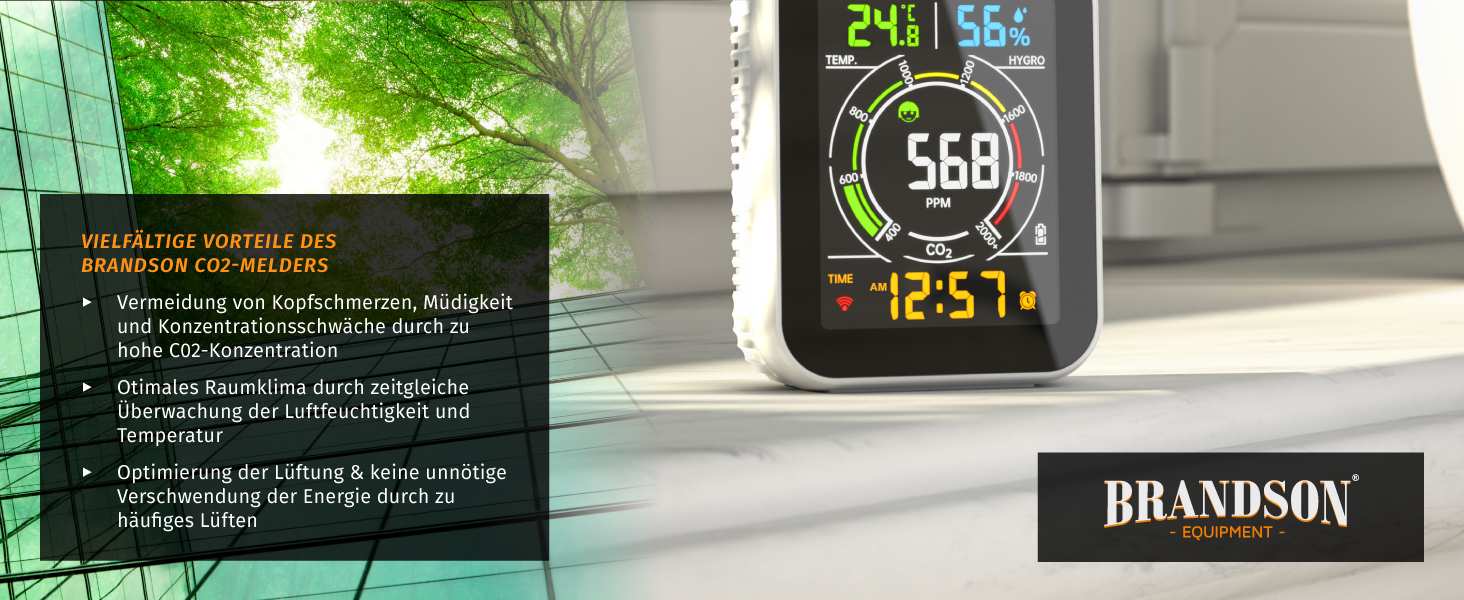 Вимірювач CO2 WiFi Brandson - Моніторинг якості повітря, датчик CO2, Tuya Smart Home, температура, вологість