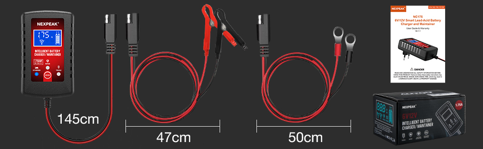 Зарядний пристрій для акумулятора Nexpeak NC175: 6V/12V, 1.75A, Smart, для автомобілів