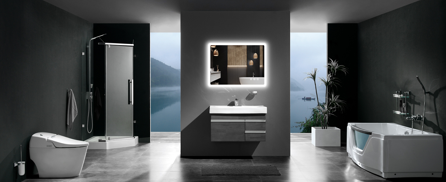 LED дзеркало для ванної кімнати 80x60 см з підсвічуванням, диммування, антизапар, 3 кольори світла, IP44, функція пам'яті, горизонтальне/вертикальне кріплення