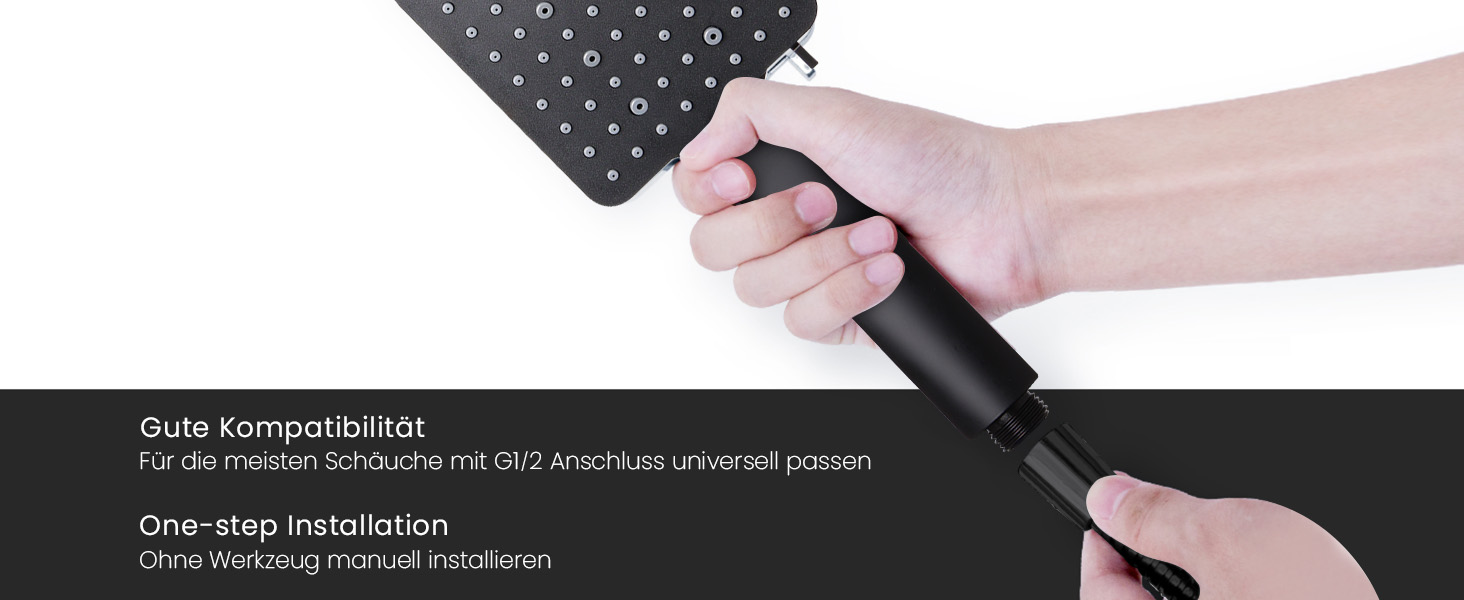 Насадка для душу Newentor: велика дощова лійка, ручна насадка, економна, високий тиск, 6 режимів, чорний колір