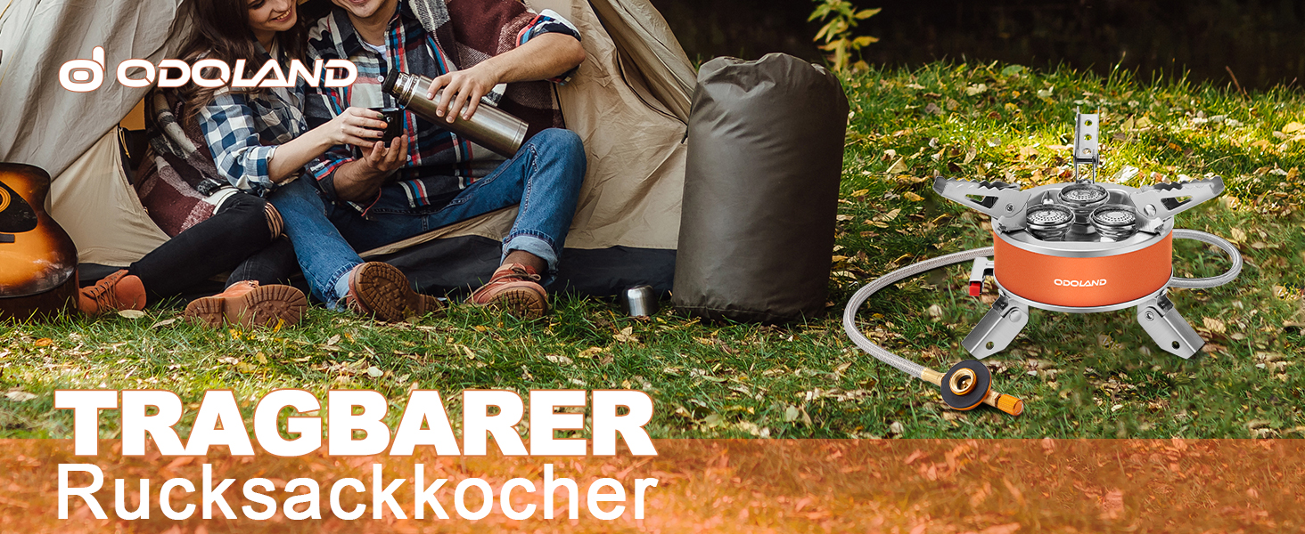 Газовий наметний пальник Odoland 4000W - вітрозахисний, регульований, легкий, з EVA-боксом