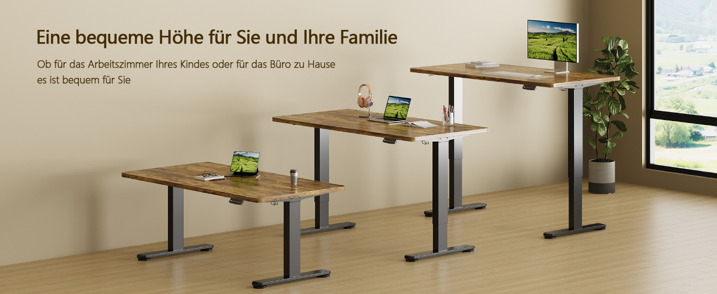 Регульований стіл, 180x80 см, електричний стоячий стіл з двома моторами, сенсорна панель, USB-A, кабелеуправління, стільниця 25 мм, ергономічний офісний стіл, білий (180 x 80 см, коричневий)