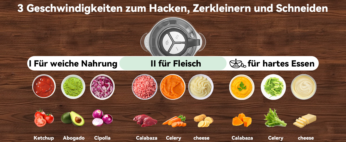 Електричний подрібнювач для кухні з 3L скляною та 3L нержавіючою чашею, 300W, 2-лезові сталеві ножі, 3 швидкості, придатний для миття в посудомийній машині, для фруктів, овочів, м'яса