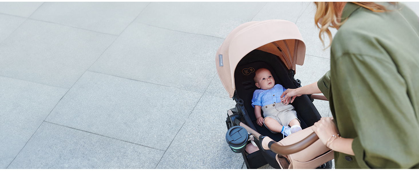 Дитяча коляска Kinderkraft MOOV2 4 в 1 з автокріслом I-SIZE, бежевий PRO, до 22 кг