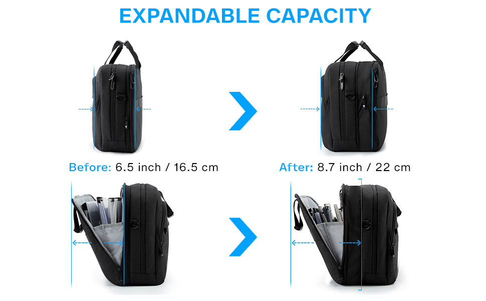 Сумка для ноутбука Bagsmart 17.3 дюймів, розширювана ділова сумка-месенджер для чоловіків та жінок, захисний чохол для бізнес-поїздок та офісу, чорна