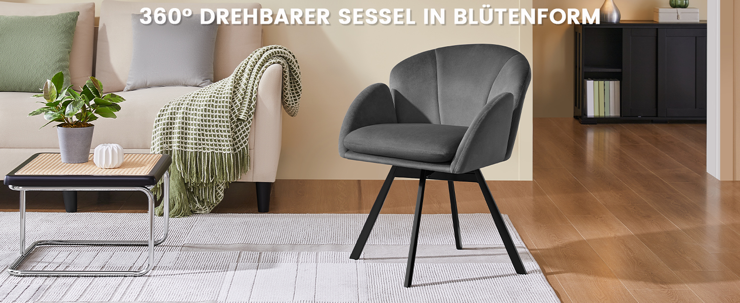 Офісний стілець Yaheetech 360° обертовий, оксамитовий, з подвійним сидінням, крісло для макіяжу, для офісу/спальні/вітальні, темно-сірий