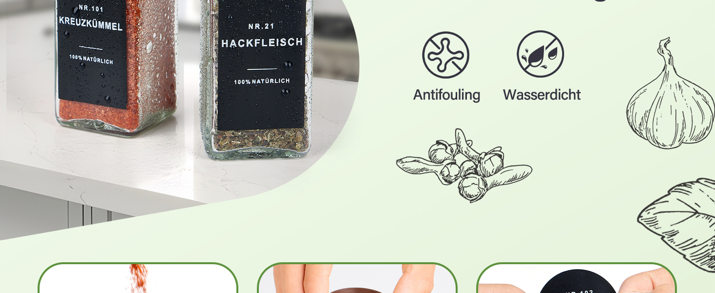 Набір скляних банок для спецій 24 шт. з етикетками: скляні дозатори для спецій 120 мл з ситечком, водостійкі етикетки, органайзер для спецій у шухляду, чорний колір (скло)