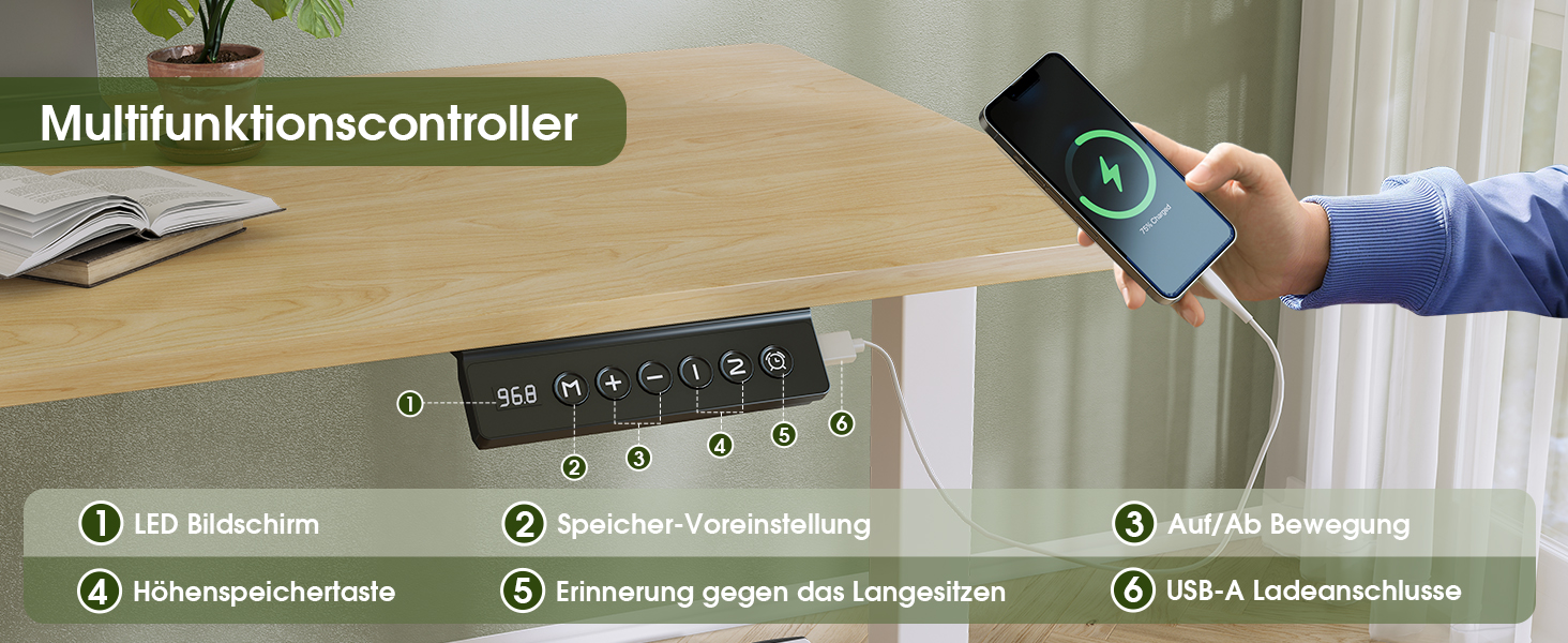 Електричний стіл Flamaker з регулюванням висоти, 160 x 60 см, з пам'яттю, для геймінгу, USB-зарядка (Бежевий)