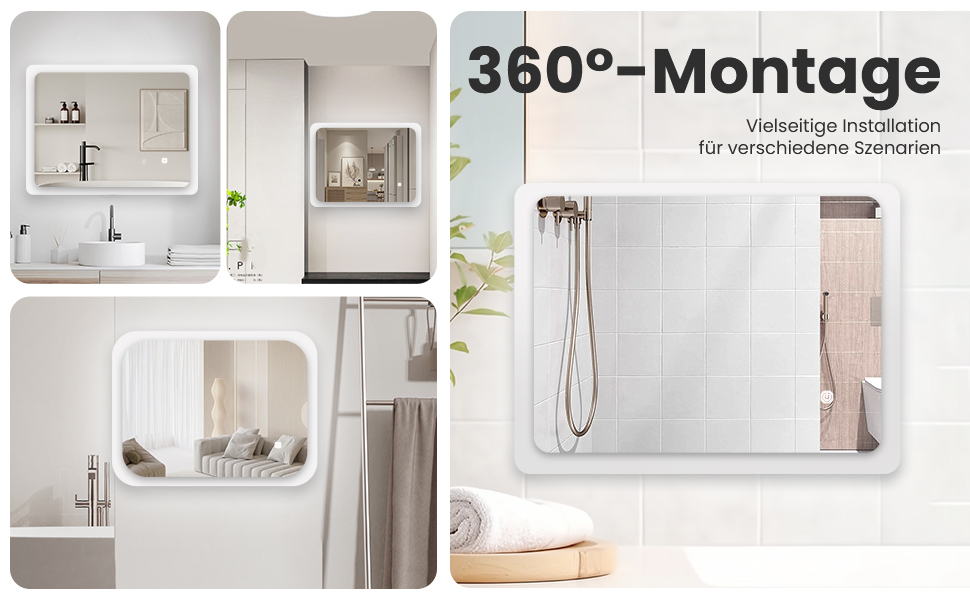 Дзеркало для ванної кімнати з підсвічуванням | LED дзеркало | IP54 вологостійке | Сенсорне керування | Настінне дзеркало (70x50 см)