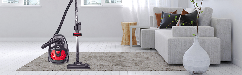 Пилсос Fakir Red Vac Power з мішком, 700W, з кабелем, HEPA фільтр H13, тихий двигун 69dB(A), великий мішок 3л, радіус дії 9м, чорно-червоний (TS 121)