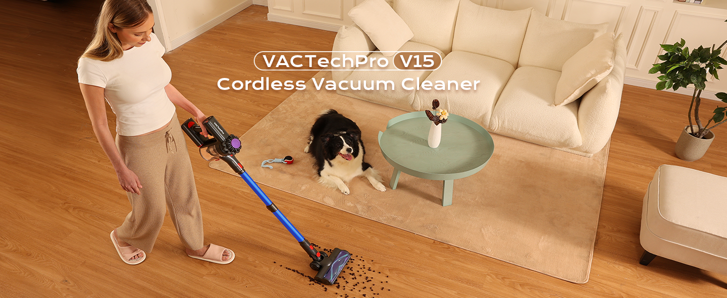 Бездротовий акумуляторний пилосос V15: 35KPa, 6-в-1, для тварин, тверді підлоги та килими (блакитний)