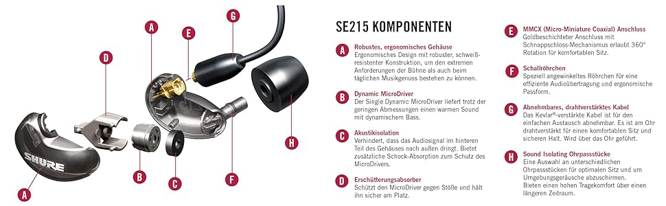 Навушники-вкладиші Shure SE215-K, чорний, звукоізоляція, змінний кабель, динамічні баси