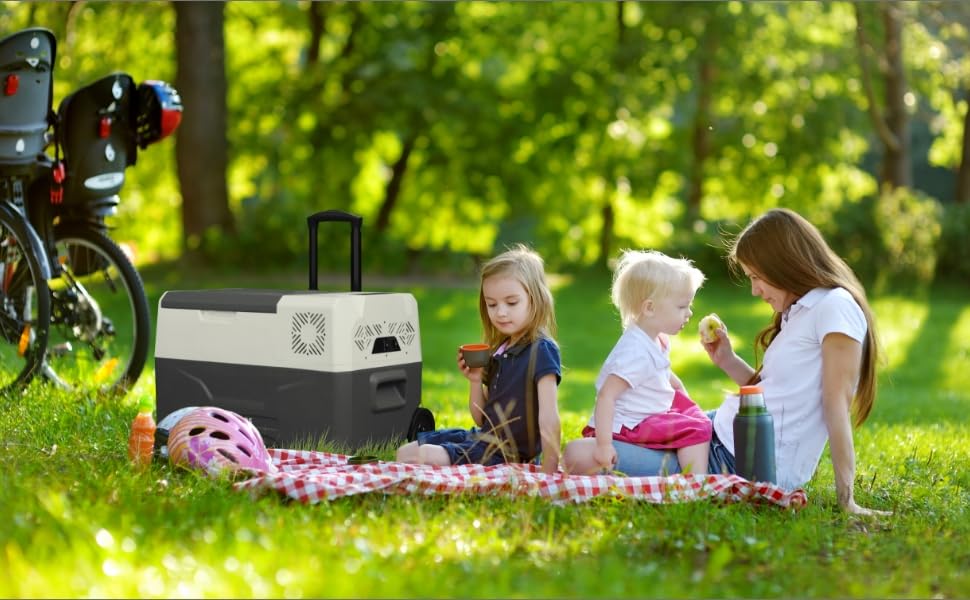 Автомобільний компресор-холодильник Arebos 27л з колесами: Електрична сумка-морозильник з APP, USB, -20°C (12/24V, 230V) для авто, кемпінгу, човна