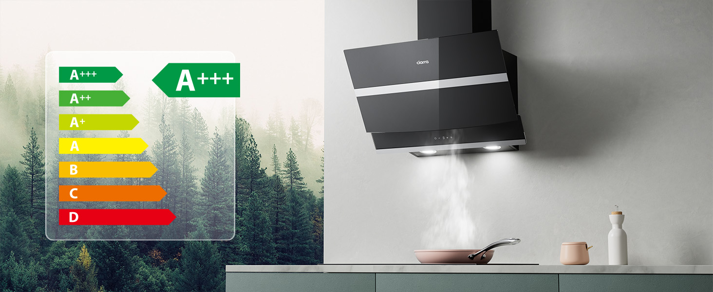 Витяжка кухонна CIARRA ASB6736N 60 см, 650 м³/год, навісна, нержавіюча сталь та чорне скло, керування через App та Touch, режим рециркуляції та відведення, з вугільним фільтром CBCF003, чорна