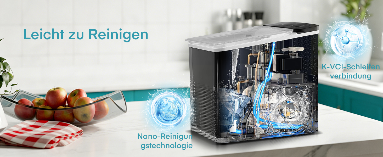 Льодогенератор Fohere портативний самоочисний, 14 кг/24 год, 2 розміри льоду, компактний, чорний - для дому, бару, офісу, кемпінгу