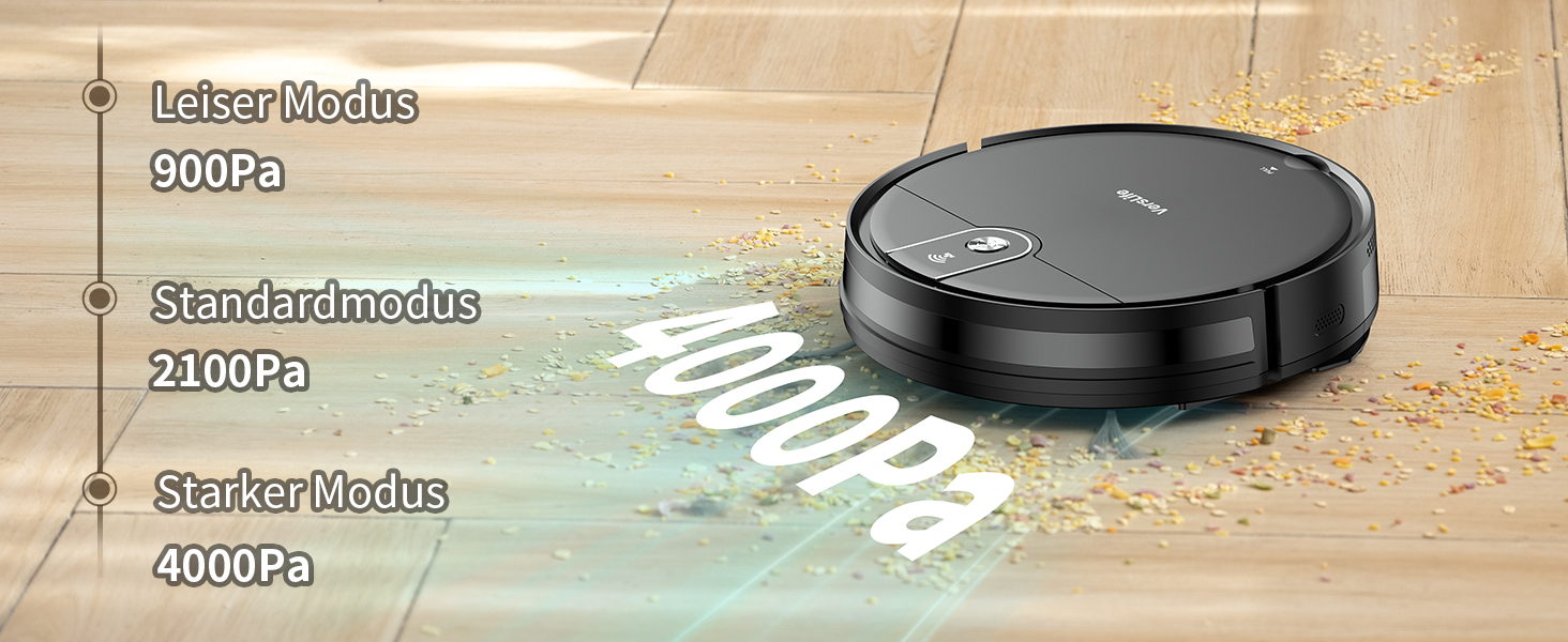 Робот-пилосос VersLife L6 з функцією миття, 4000Pa, керування через додаток, Alexa, до 120 хвилин роботи, ультратонкий дизайн, для видалення шерсті тварин, килимів та твердих підлог, чорний