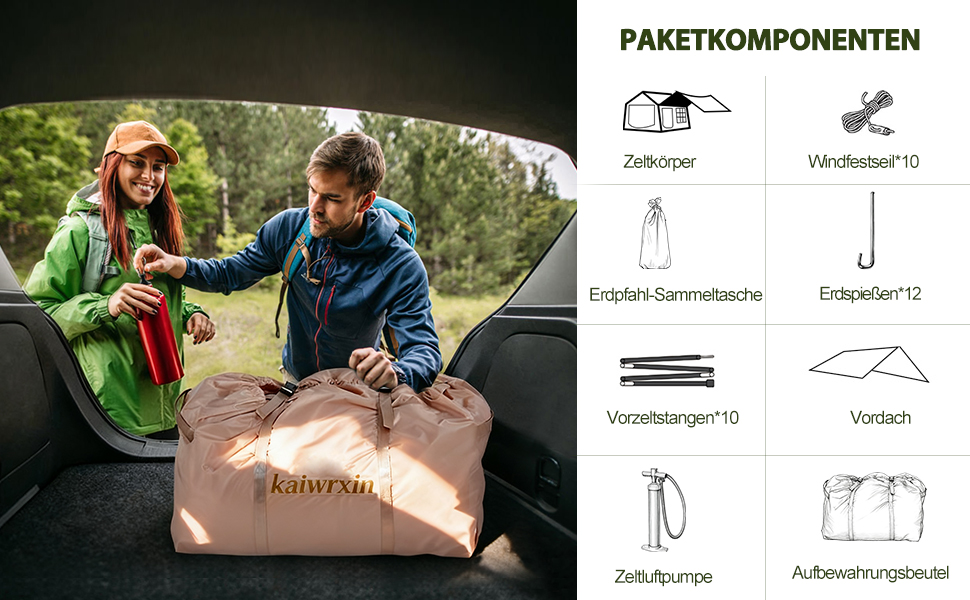 Надувний кемпінговий намет для 2-8 осіб 4 сезони Oxford, з повітряним насосом, швидке встановлення 270x270x200 см, з козирком