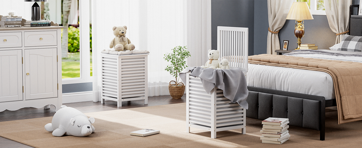 SMIBUY Великий кошик для білизни з бамбука з кришкою для зберігання одягу, іграшок та рушників (горіх) (білий)