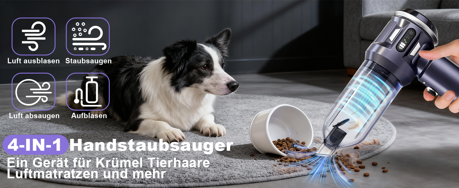 Акумуляторний ручний пилосос Citybee 4 в 1, бездротовий автомобільний та домашній пилосос 25000Па, безщіточний двигун, 3 режими потужності, для шерсті тварин, сірий