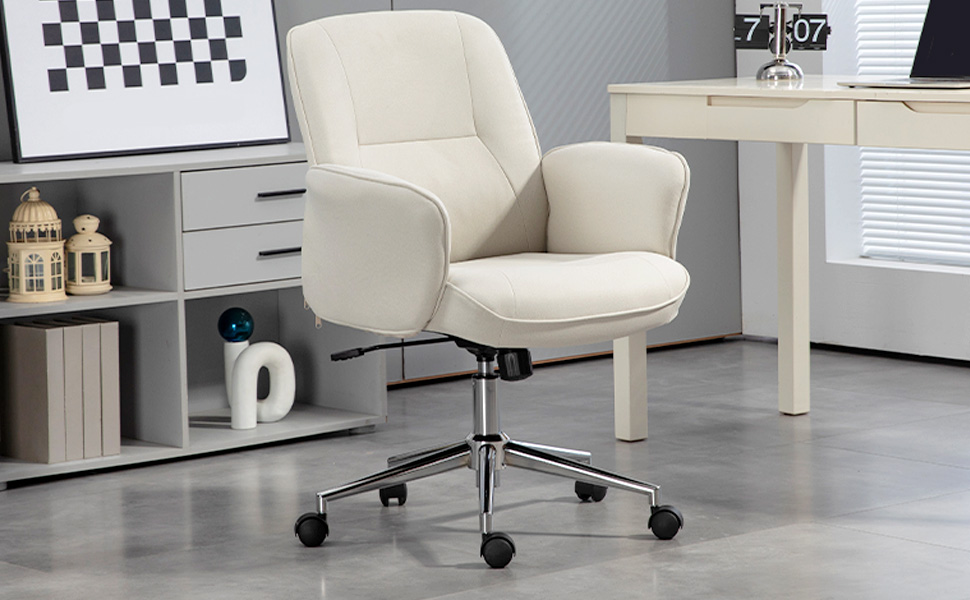 Крісло для дому та офісу Vinsetto: регульоване, поворотне, з функцією гойдання, до 120 кг, для робочого кабінету та спальні (кремовий)