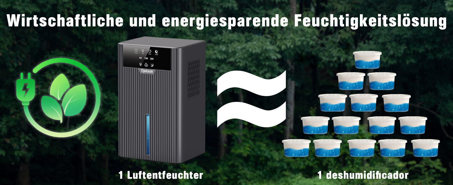 Електричний осушувач повітря Tipkook, 2400 мл, автоматичне відтавання, 10 кольорів підсвічування, таймер 8/12/24 год, ≤35 дБ, портативний для ванної, спальні, кухні, шафи, сірий