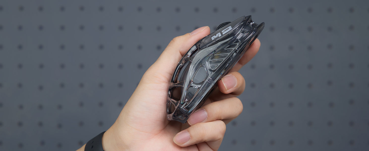 GravaStar Mercury M2 Бездротова ігрова миша з 26000 DPI, сенсор PAW3395, 79г, 5 RGB-режимів, 5 програмованих кнопок, Tri-Mode (2.4GHz/Bluetooth/кабель), для PC/Mac – (Прозорий чорний)