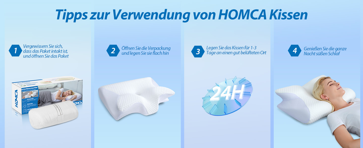 Ортопедична подушка HOMCA 2 в 1 з Memory Foam для сну на спині, боці та животі, 60x40x12/14 см, біла