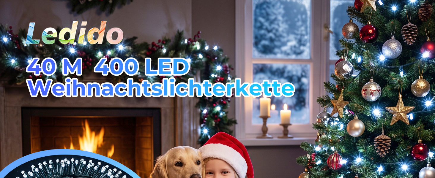 Світлодіодна гірлянда 50м 500 LED, теплий білий колір, водонепроникна з димером та 8 режимами роботи, зелений дріт