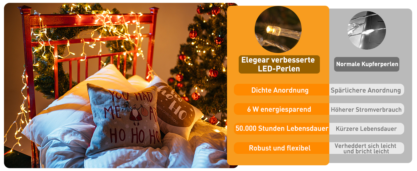 Світлодіодна гірлянда Elegear 1000 LED (25м), вулична новорічна ілюмінація, теплий білий колір, мережева