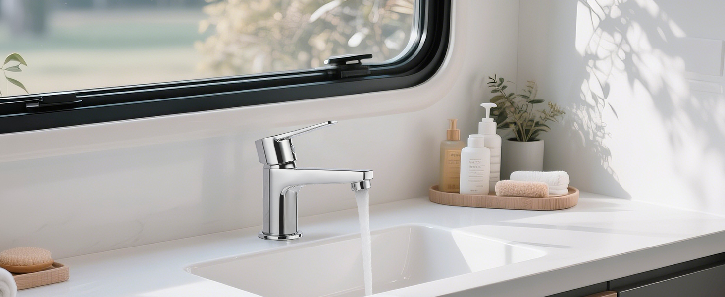 Ibergrif - Змішувач для ванної кімнати з одним важелем, хром. Змішувач для раковини з водозберігаючою функцією, анти-відбитки пальців, легка установка, модель M11057. Без функції холодного старту.