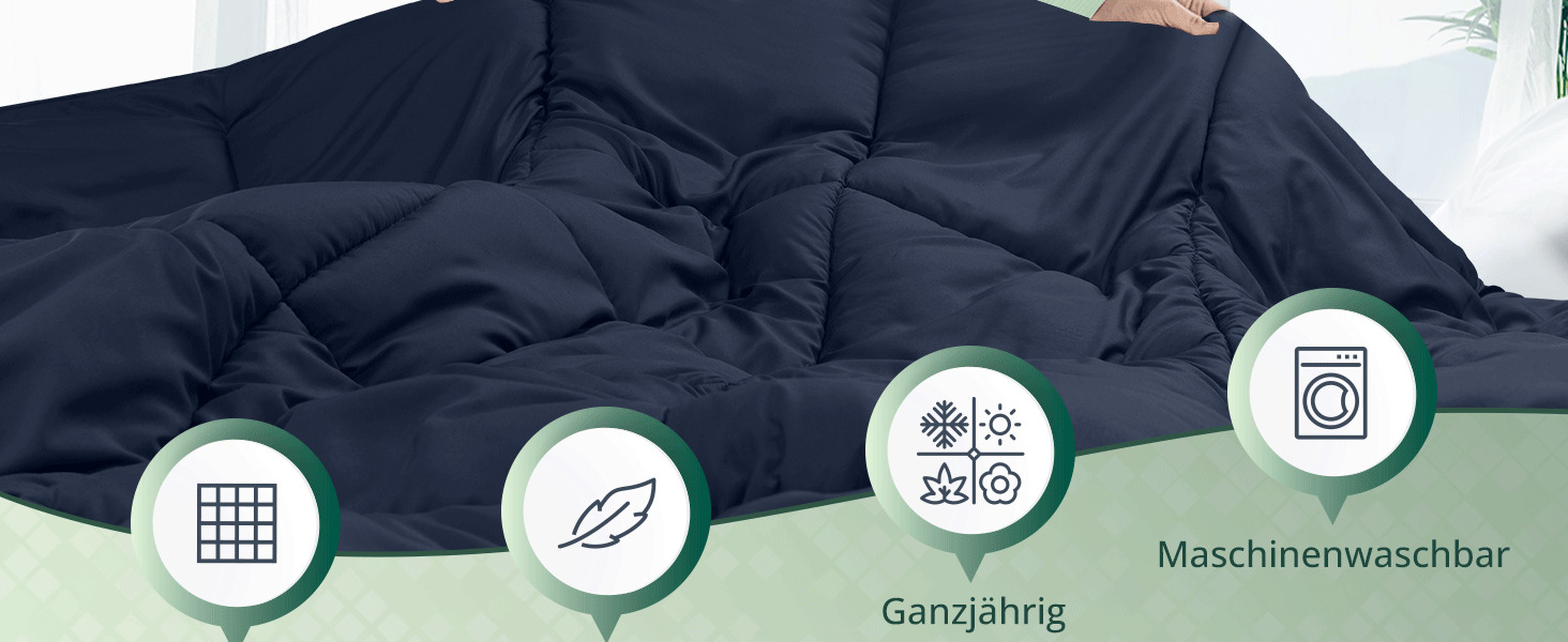 Ковдра Utopia Bedding - всесезонна, 370 GSM, дихаюча, стеганий, супер м'який, білий (200 x 220 см, морська хвиля)