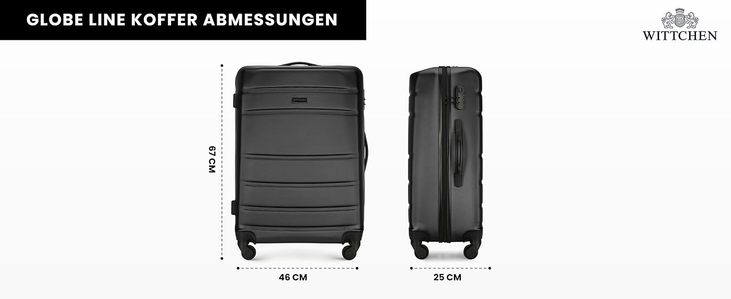 Чемодан для косметики/ручної поклажі WITTCHEN Globe Line | ABS, кодовий замок, 25 x 33 x 16,5 см, чорний | Підходить для Lufthansa, Eurowings, Ryanair, Condor, Discover Airlines