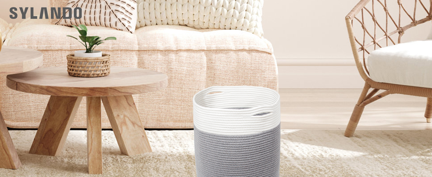 Кошик для білизни 32л з бавовни з ручками (D34*H40см), плетений кошик для зберігання, коричневий (сірий)