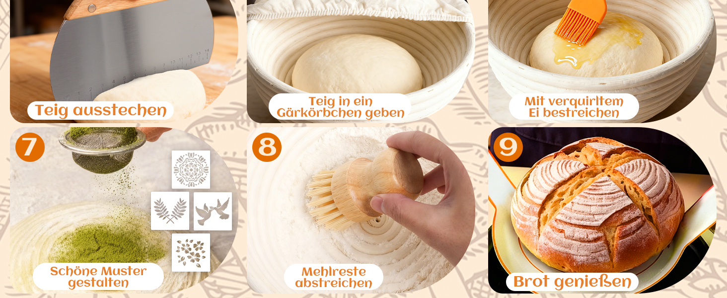 Набір для закваски з плетеного ротангу: корзини (23см круглі, 25см овальні), скребок для тіста, тканинний вкладиш, мішалка та інше | Професійне аксесуар для випічки хліба