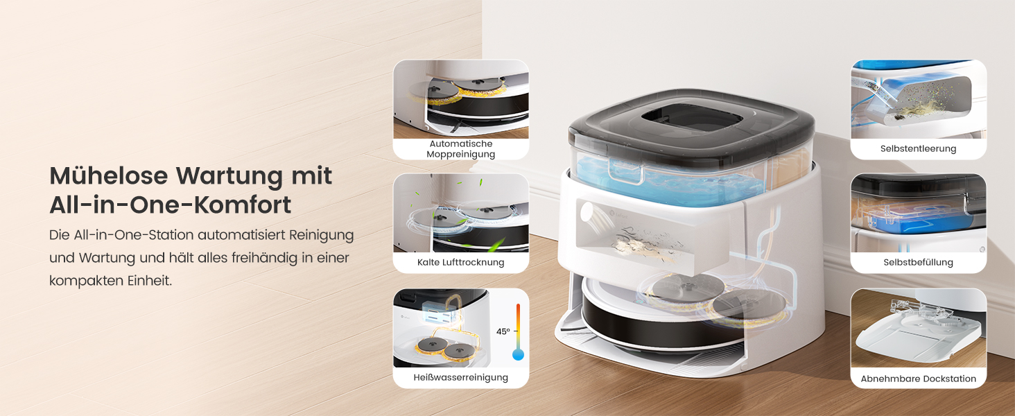 Робот-пилосос Lefant M3 з функцією миття, 12000Pa, LiDAR-навігація, білий