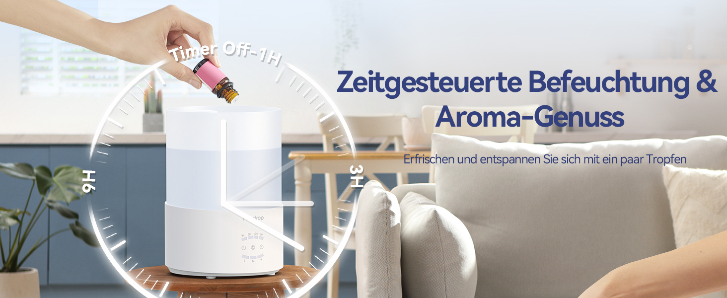 Зволожувач повітря Raydrop для спальні 3л, ультразвуковий, холодний пар, для великих приміщень, з LED підсвіткою, таймером та автовимкненням