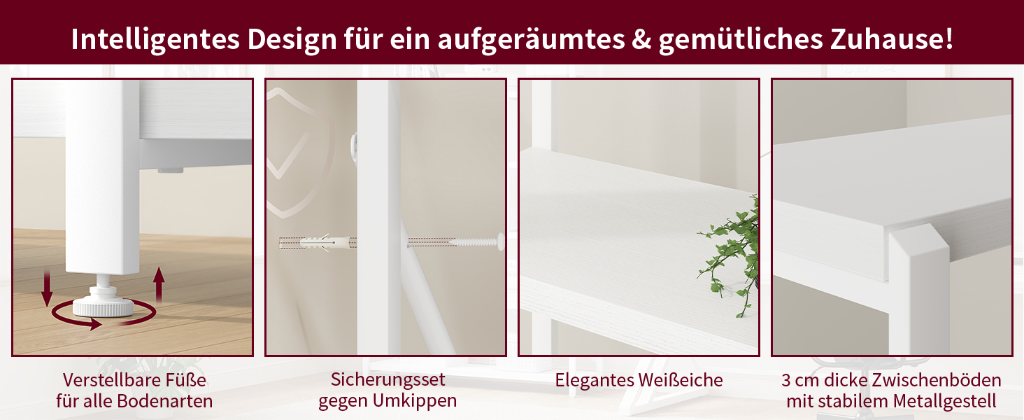 Стильна полиця-стелаж LVB з 6 полицями для вітальні, спальні, офісу. Дерево та метал, білий колір, 30 x 120 x 180 см