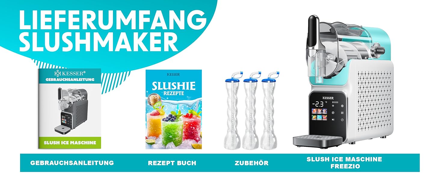 Машина для приготування сляшу KESSER® - сляш-мейкер 2л - для сляшу, коктейлів, фраппе, молочних коктейлів та замороженого соку - за 25 хв з 6 програмами - з 3 стаканами та книгою рецептів, (2 літри, світло-блакитний)