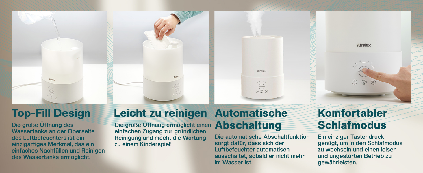 Зволожувач повітря Airelax 2.5л, Ультразвуковий, Зволожувач для спальні з подвійним розпиленням 360°, Тихий (23дБ), Аромадифузор з режимом сну, Автовимкнення