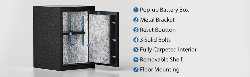 Biometричний сейф WASJOYE з захистом від вогню: відбиток пальця, цифрова клавіатура, USB-зарядка, 40L, для дому, офісу, готелю