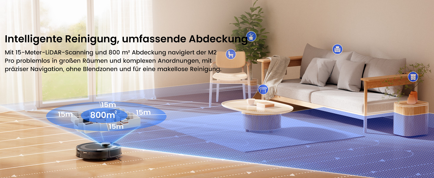 Робот-пилосос LEFANT M330 Pro з функцією миття, 3-в-1, 5000Pa, лазерна навігація, уникнення перешкод PSD, керування через додаток та голосове управління (M2 Pro, чорний)