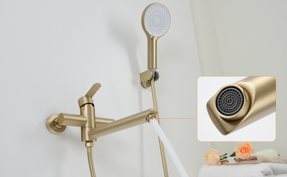 Набір змішувач для ванни PHASAT з витяжною лійкою, чорний, настінний монтаж, PTBB13E (довга лійка, матовий золотий)