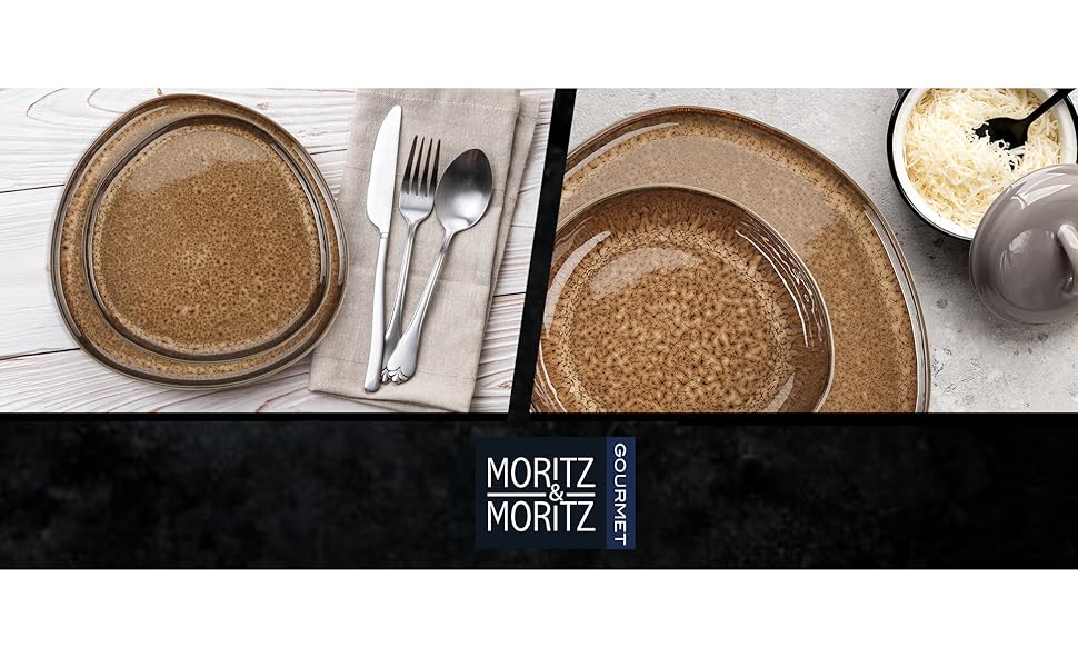Набір посуду Moritz & Moritz ORGANIC 18 предметів на 6 осіб, бежевий. Елегантний набір тарілок з високоякісної кераміки: 6 великих тарілок, 6 десертних тарілок, 6 супових тарілок.