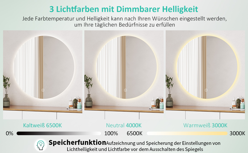 Круглий дзеркало для ванної кімнати Boromal з годинником та підсвічуванням, 60 см, 3 кольори світла, регулювання яскравості, LED, сенсорне управління, Стиль Jd