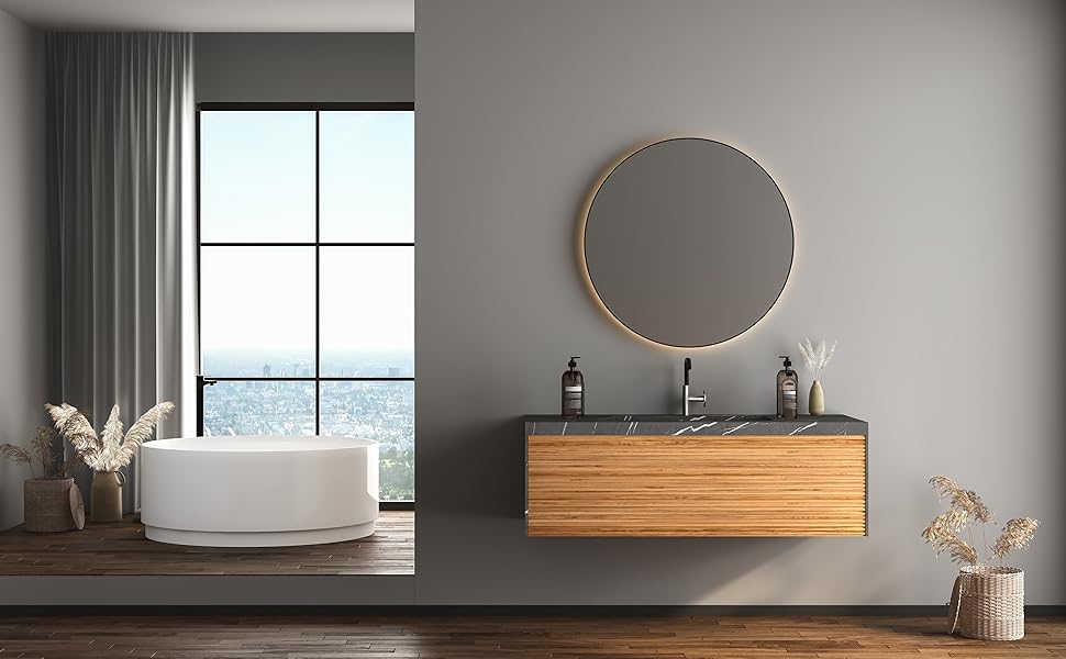 Круглий дзеркало Ramix з LED підсвічуванням, настінний, для ванної кімнати, 50 см, тепле біле світло