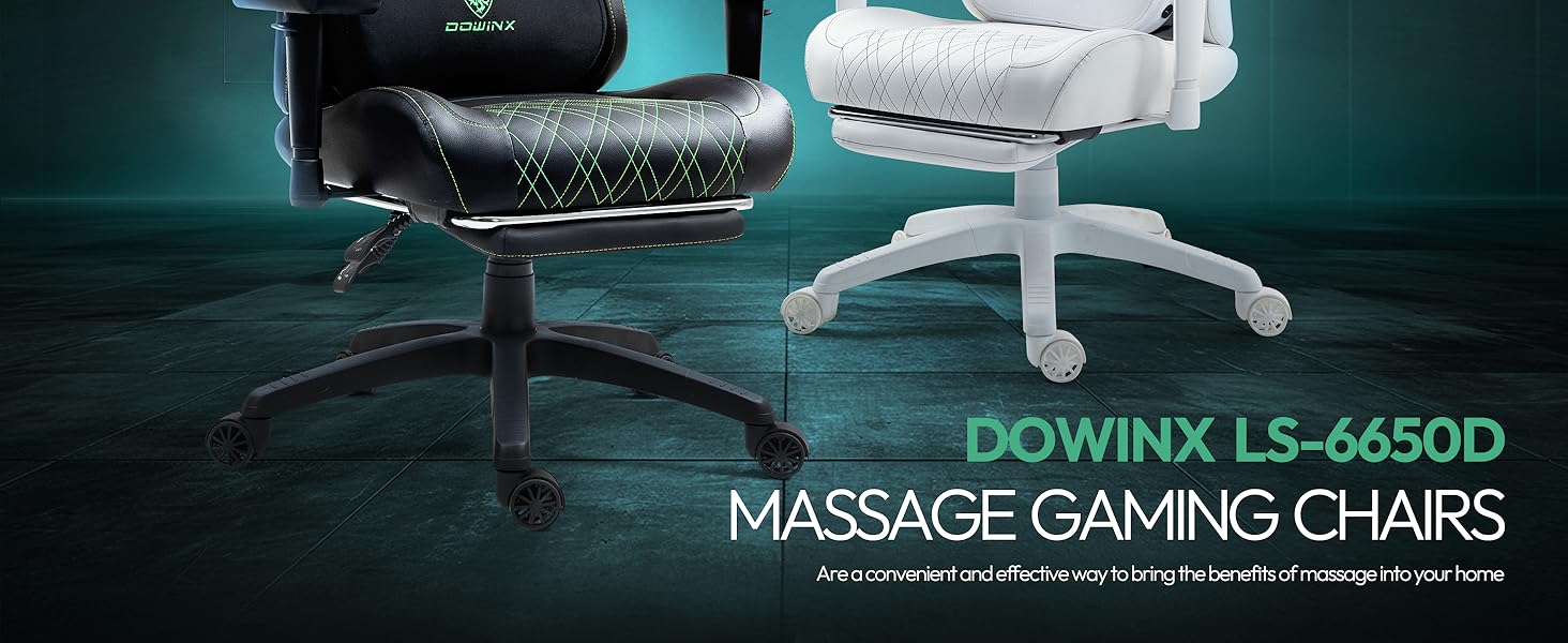 Ігровий крісло Dowinx з масажем та підігрівом, чорно-білий, для дому та офісу