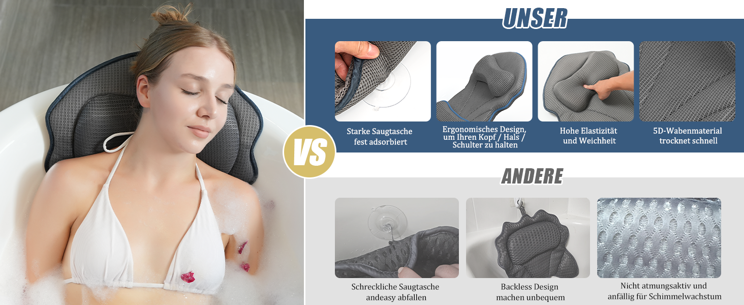 Подушка для ванни на все тіло з підтримкою шиї, плечей та попереку. Подушка для ванни з повітряної сітки 5D для жінок, сірого кольору.